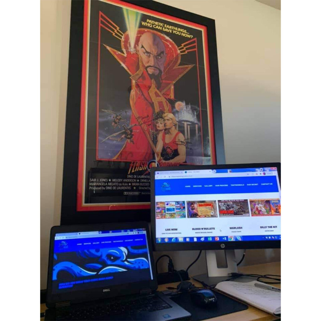 Signed Flash Gordon Original 1980 Movie Poster signed by Melody Anderson “Dale” and Sam Jones “Flash” at Denver, Colorado Pop Culture Con